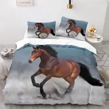 NYSMGS Bettwäsche-Sets 135x200 2Teilig Pferd Mädchen Jungen Kinder 3D Druck Braun Tier Wüste Mikrofaser Atmungsaktive Erwachsene Bettbezug mit Reißverschluss und Kissenbezüge 80x80cm a54