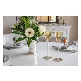 Edzard 2er-Set Sektkelch Victoria (Höhe 27 cm) aus Glas, Fuß edel versilbert, anlaufgeschützt