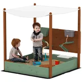 aiyaplay Sandkasten mit Sonnendach, 116 x 112,5 cm Sandkiste aus Holz 112.5x128x116 Outdoor Spielzeug, Sandkästen
