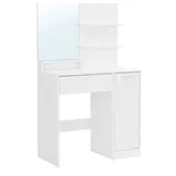 VASAGLE Schminktisch Weiß rechteckig, Wangen-Gestell weiß, 80,0 cm 132,0 cm