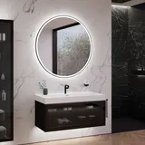 neoro n80 fumo Unterschrank B: 120 cm mit 1 Auszug, mit Parsolglasfront, mit Spiegel, Waschtisch cube, BN0140WM+BN0434SG+BN0024MI,
