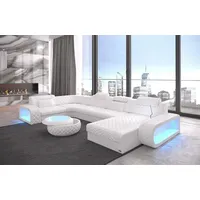 Sofa Dreams Wohnlandschaft Ledercouch Sofa Leder Berlin U Form Ledersofa, Couch, mit LED, wahlweise mit Bettfunktion als Schlafsofa, Designersofa weiß