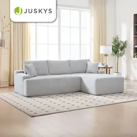 Juskys Eckcouch Cord 3-Sitzer Hellgrau