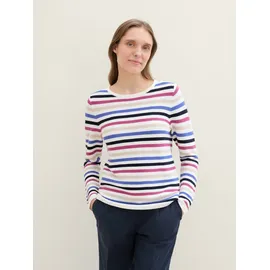 Tom Tailor Damen Strickpullover mit Bio-Baumwolle, blau, Gestreift, Gr. M