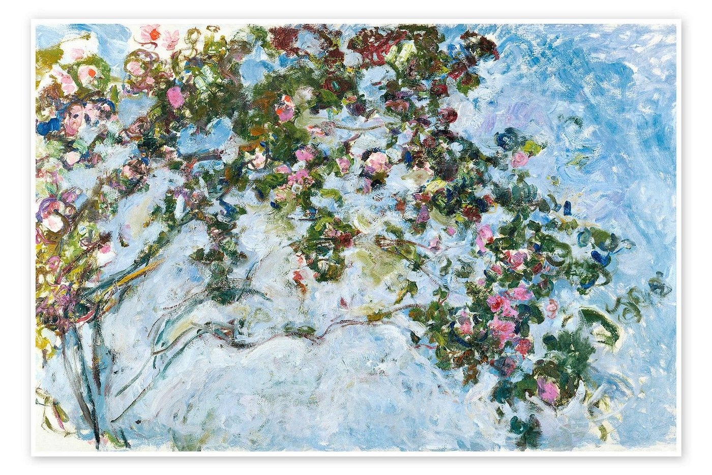 Posterlounge Poster Claude Monet, Der Rosenstrauch, Wohnzimmer Malerei blau 30 cm x 20 cm