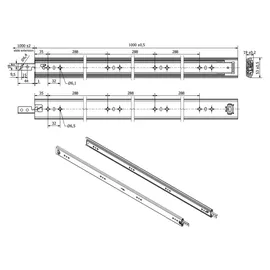 SOTech VarioSlide KV2-100-H53-L1000-EH 1000 mm – Schwerlast 100 kg, Einhandverriegelung mit Lock-in/out Einrastfunktion mit schwarzem Hebel Schwerlast-Vollauszug belastbar bis