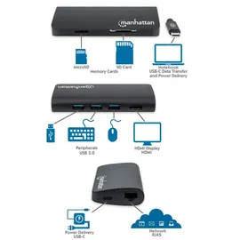 Manhattan USB-C Dock/Hub with Card Reader, Ports), (x5):