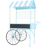 Hti-Living Blumenwagen Vintage Metall blau Dekowagen Buffetwagen auf Rädern