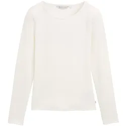 TOM TAILOR DENIM Damen Langarmshirt mit Glitzer-Effekt, weiß, Uni, Gr. XL