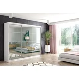 ALTDECOR Schiebetürenschrank VIVI 2 (Kleiderschrank Aluminium-Leisten, Spiegel, Schiebetürenschrank mit LED) weiß 240 cm x 216 cm x 61 cm