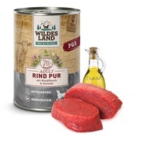 Wildes Land - Nassfutter für Hunde - Rind PUR - 6 x 400 g - mit Distelöl - Getreidefrei - Extra hoher Fleischanteil von 70% - Beste Akzeptanz und Verträglichkeit