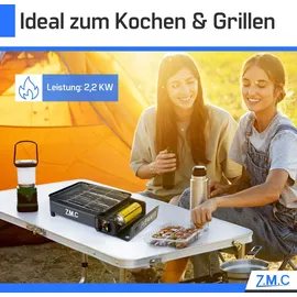 ZMC Gaskocher 2-in-1 Campingkocher inkl. Grillplatte und Gaskartusche