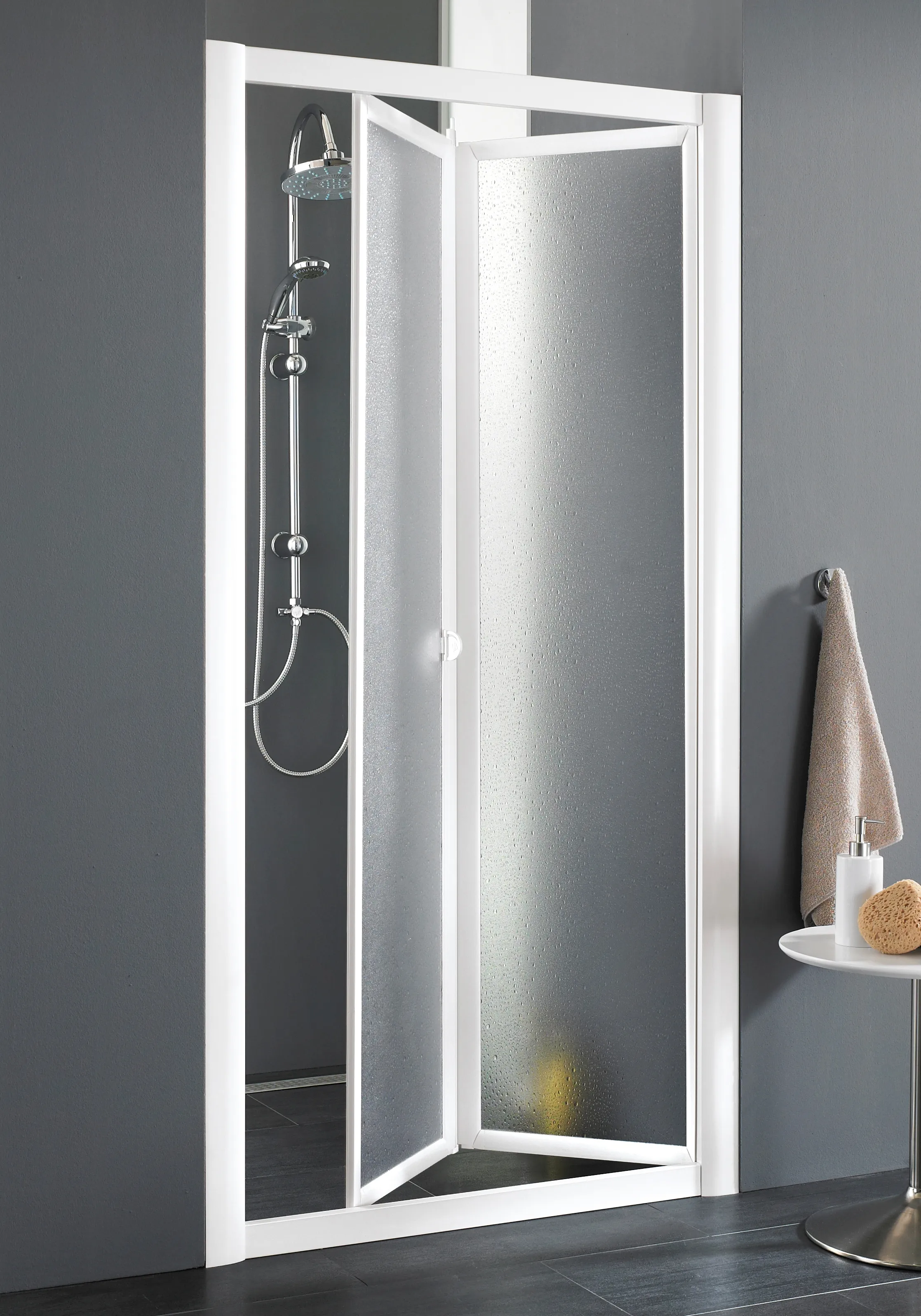 Dusch-Falttür FORTE "Domino" Duschtüren Gr. B/H: 88 cm x 185 cm, beidseitig montierbar, ohne Antikalk-Versiegelung, weiß Duschen mit Verstellbereich