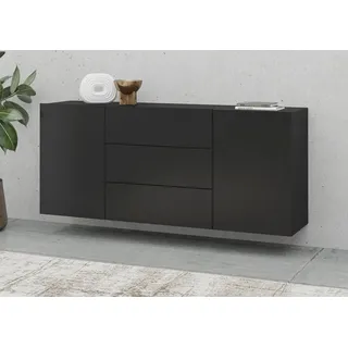 INOSIGN Sideboard »Ava, Breite 140 cm, hängend und stehend montierbar« moderne grifflose Kommode, Schubladenschrank, 2Türen/3Schubkästen, schwarz