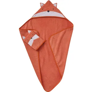 Vertbaudet Set aus Badetuch und Waschhandschuh,Fuchs orange/Fuchs 80X80