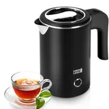 LEBENLANG Reise Wasserkocher Edelstahl Klein 0 5 Liter & BPA-Frei - Reisewasserkocher 600W Energiesparend Energieeffizienz - Mini Camping Kettle Schwarz 0.5 0,5 l