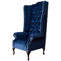 JVmoebel Ohrensessel (Ohrensessel), Sessel Chesterfield Couch Textil Lounge Polster Blau Luxus Ohrensessel blau