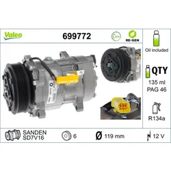 Kompressor Klimaanlage VALEO 699772 für Citroën Peugeot Jumper I 406 Break Xsara