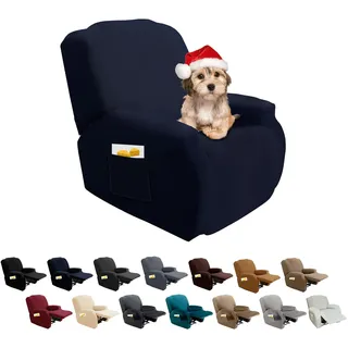 FIGOOO Stretchhusse für Relaxsessel 4-Teilig Stretch Sesselbezug Relaxsessel mit Seitentasche Sesselschoner,Marineblau