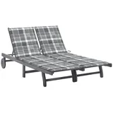 vidaXL 2-Personen-Sonnenliege mit Auflage Grau Akazie Massivholz