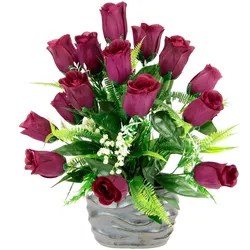Kunstblume I.GE.A. "Rosen-Arrangement in Vase aus Keramik Blumengesteck Dekoblumen", rot, B:40cm H:49cm L:31cm, Polyester, Kunstpflanzen, Seidenblumen Kunstrosen Rosenstrauß Hochzeitsdeko Tischdeko