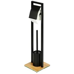 WENKO Stand-WC-Garnitur »Bambusa«, Stahl/Bambus, schwarz/natur
