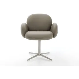 DeLife Drehstuhl Nube-Flex mit Armlehnen Echt-Leder Schlamm Fußkreuz Edelstahl 360° drehbar Taschenfederkern, Esszimmerstühle