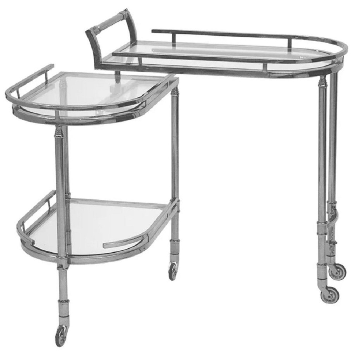 Casa Padrino Servierwagen Silber 75 x 40 x H. 75 cm - Ovaler Metall Trolley mit Glasplatten - Hotel Restaurant Gastronomie Trolley - Hotel & Restaurant Accessoires