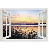 ARTland Leinwandbild »Fensterblick - Abendrot im Schilf, weiß«, Fensterblick,
