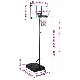 vidaXL Basketballständer Transparent 235-305 cm