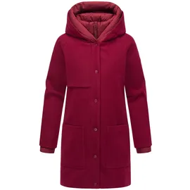 Navahoo Damen Mantel lange Übergangsjacke Kurzmantel in Wolloptik mit abnehmbarem Stepp-Einsatz Flauschwunder 14 Bordeaux Gr. XXL - XXL