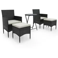 vidaXL 5-tlg Garten-Bistro-Set Poly Rattan und Hartglas Schwarz Modell 3