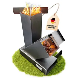 Raketenofen Outdoor für Dutch Oven, BBQ, Terrasse u.v.m. Keine Montage. Stabil und kompakt. Rocket Stove als Campingofen zum Kochen ohne Gas und Strom. Kanonenofen. Rocketstove. Holzofen | Drei Eichen