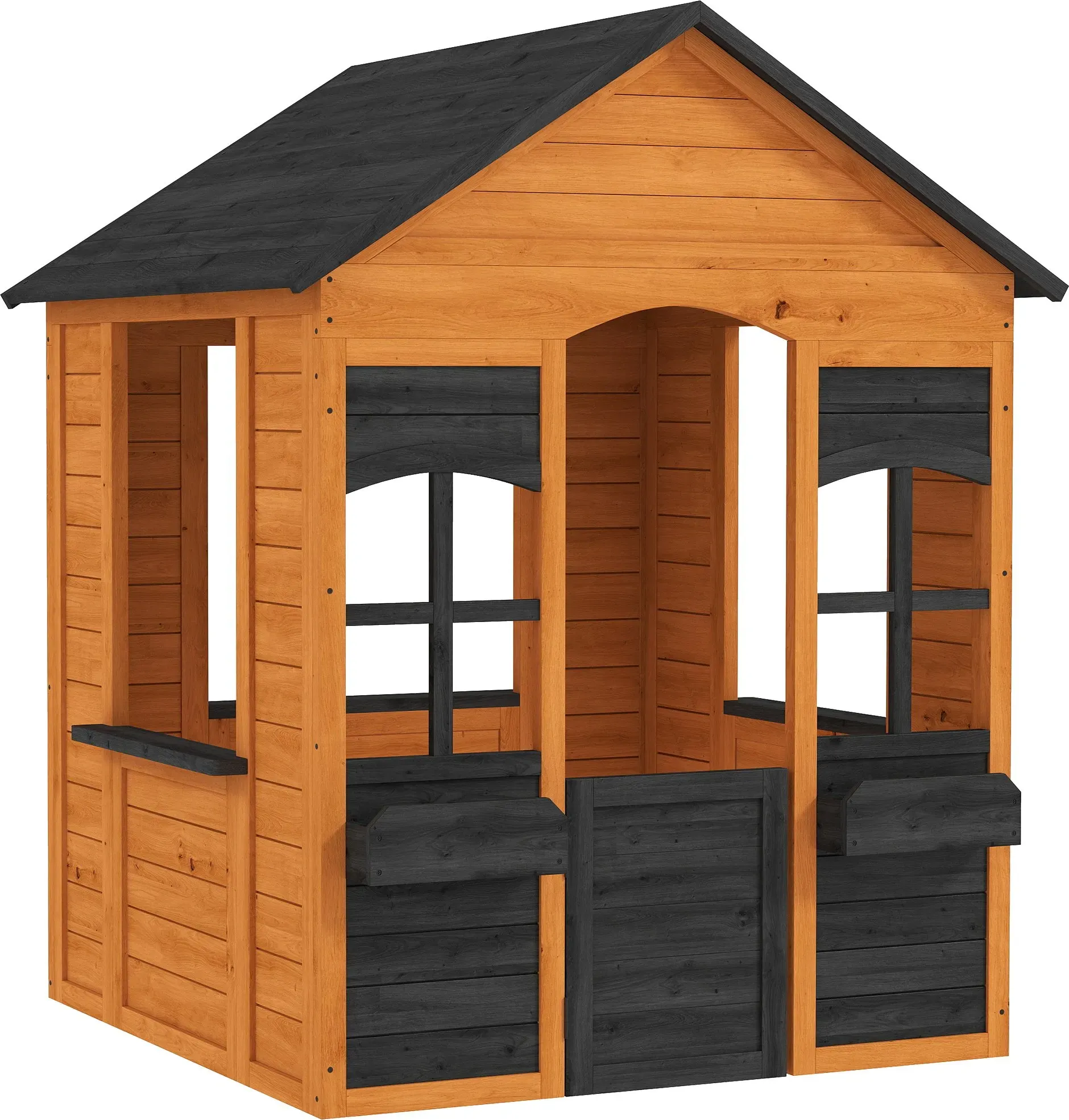 AIYAPLAY Kinderspielhaus aus Holz für draußen, mit Halbtür, Fenstern, Pflanzkästen, Spielhaus für 3-8 Jahre, fantasievolles Spiel, 110,6 x 106,6 x 138 cm, hellbraun   Aosom