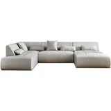 lisa design Onyx, 7-Sitzer Wohnlandschaft links, aus Stoff , Hellgrau - Hellgrau