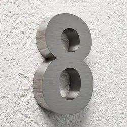 3D Hausnummer 8 Edelstahl V2A unbeleuchtet Arial