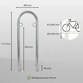 Trutzholm Fahrradständer Fahrradanlehnbügel 111,5 x 40 cm Ø 49 mm grau