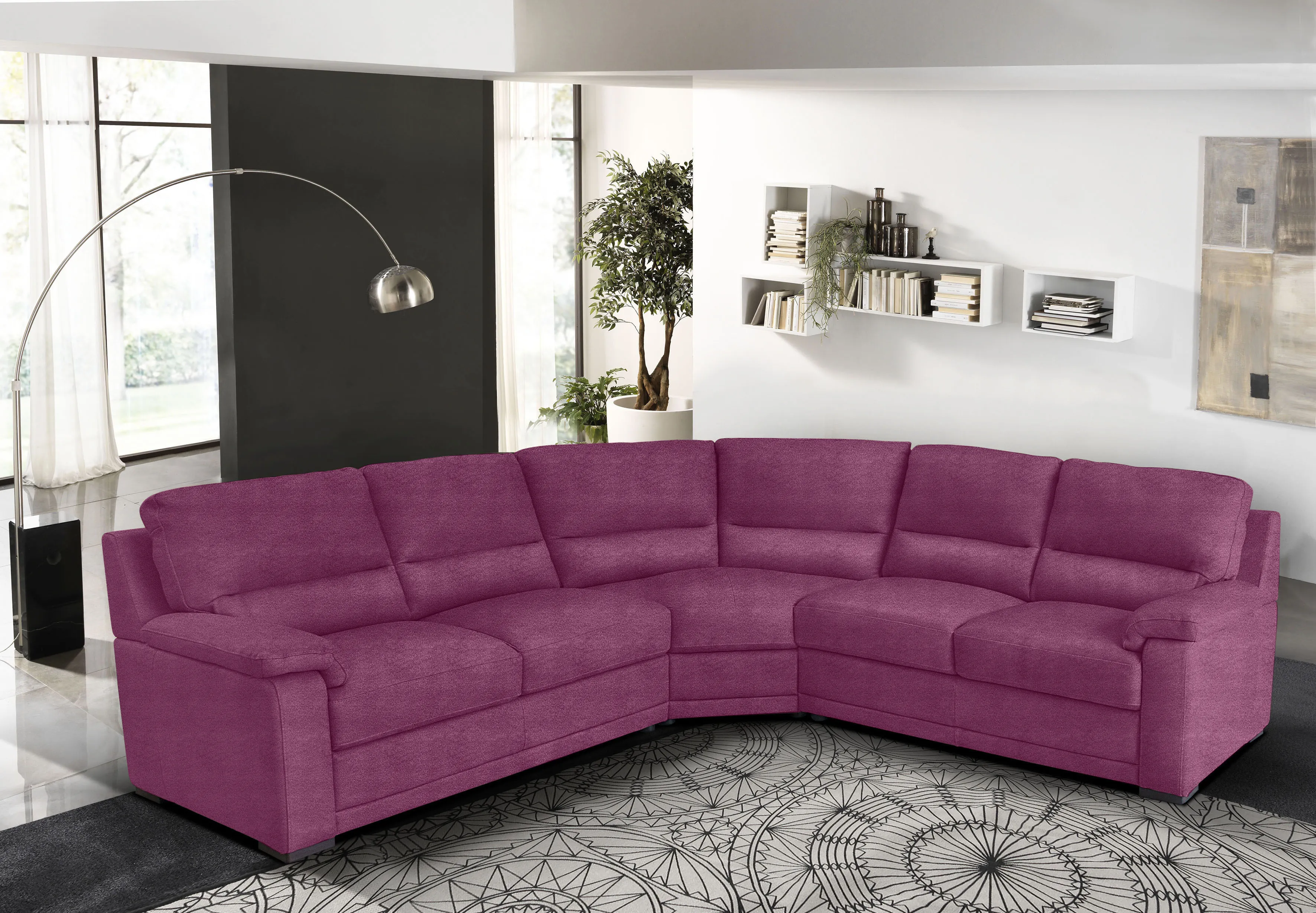 Ecksofa EGOITALIANO "Doris, modernes Designerecksofa in hochwertigen Microfaserqualitäten", pink (fuchsia), B:266cm H:90cm T:246cm, Luxus-Mikrofaser BLUSH (100% Polyester) ist ein innovatives Mikrofasergewebe mit wasser- und fleckenabweisenden Eigenschaften. Sie verhindert das Eindringen von Flüssigkeiten und Ölen in das Textilgewebe. Mit einer neutralen Seifenlösung können Flecken von Kaffee, Tee, Wein, Fruchtsaft, Marmelade, Schokolade, Ketchup und anderen eiweiß- und fruchtsäurehaltige Lebensmitteln entfernt werden. Anschließend mit klarem Wasser ausspülen bzw. nachwischen. Mit einer Vorbehandlung mit Ethylalkohol und einer anschließenden Behandlung mit neutraler Seifenlösung können auch Flecken durch Kugelschreiber, Filzstiften, Kaugummi und Ölen entfernt werden. Anschließend mit klarem Wasser auswaschen bzw. nachwischen. Bitte beachte, dass die Fleckenentfernung unverzüglich nach Verschmutzung durchgeführt werden muss, um ein zufriedenstellendes Ergebnis zu erreichen., Sofas, edle Detailverarbeitung, wahlweise fleckenabweisend oder in Lederoptik