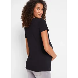 bonprix Stillshirt BONPRIX "2-in-1 Umstands- und Stillshirts (2er Pack?)", Damen, Gr. 44/46 (L), schwarz (schwarz, schwarz), Obermaterial: 95% Baumwolle, 5% Elasthan, figurumspielend, Shirts, figurumspielende Passform, mit Wickelschnitt