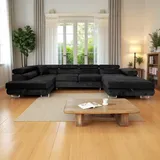 sofiland Ecksofa Aller U XXL-Ecksofa mit Schlaffunktion und Zwei Bettkästen in Grau, Linke Seite (Schwarz)