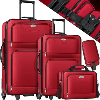 Kesser KESSER® 4tlg Trolley Kofferset Reisekoffer Set mit Rollen Komplettes Business 4er Set S M L XL Netzfach Rollen Teleskopgriff Koffer Reisetaschen Stoffkoffer Handgepäck