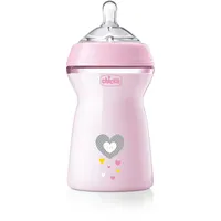 Chicco Natural Feeling Anti-Kolik Babyflasche 6+ Monate 330 ml, Babyfläschchen mit Weichem und Flexiblen Silikon-Sauger, Eignet sich in Kombination zum Stillen, Pink