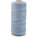 Netuno 1x Makramee Garn Hellblau 3 mm 100 m einfach gedreht Baumwollkordel Kordelband Naturkordel Bunte Baumwoll-Bastelschnur für Makramee Garn Kordel Makramee farbig Twisted Macrame Cord Cotton