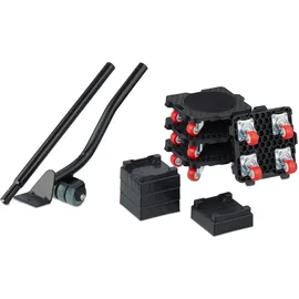 Relaxdays Möbelheber und Möbelroller Set, Transportrollen Möbel, bis 300 kg, 4 Aufsätze, Möbelverschieber, schwarz/rot