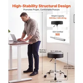 Vevor Rollhocker Kunstleder 226,8 kg schwarz höhenverstellbar