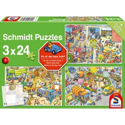 Schmidt Spiele Puzzle Puzzle 3x24T. Wo ist das blaue Auto?, 3 Puzzleteile