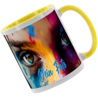 Crealuxe Kaffeetasse - Fototasse - Tasse mit Foto - Spruchtasse, Bürotasse, bedruckte Keramiktasse, Hochwertige Kaffeetasse, Tasse personalisiert mit Name/Spruch (Gelb)