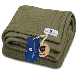 nordic coast company Babydecke Musselin [80 x 80 cm] – Puckdecke aus 100% Baumwolle, 4-lagig, Spucktuch, Stilltuch & Krabbeldecke für Neugeborene (Oliv)