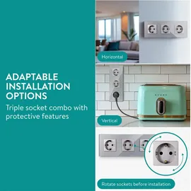 Navaris Schuko-Steckdose 3-fach Grau 1 St.