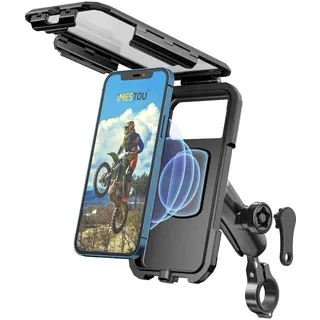 iMESTOU wasserdichte Motorrad-Handyhalterung IP67 mit Kabellosem Qi/USB C 3.0 Ladegerät Anti-Diebstahl Lenkervorbau Handyhalterungen Doppelsteckdose Arm Aluminiumsockel für 5,5" -6.8 "Cellphones (L)